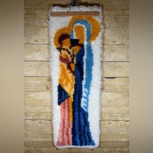 Vintage Latch Hook Rug Madonna & Child Christmas Bernat Finished 70s Mary Jesus